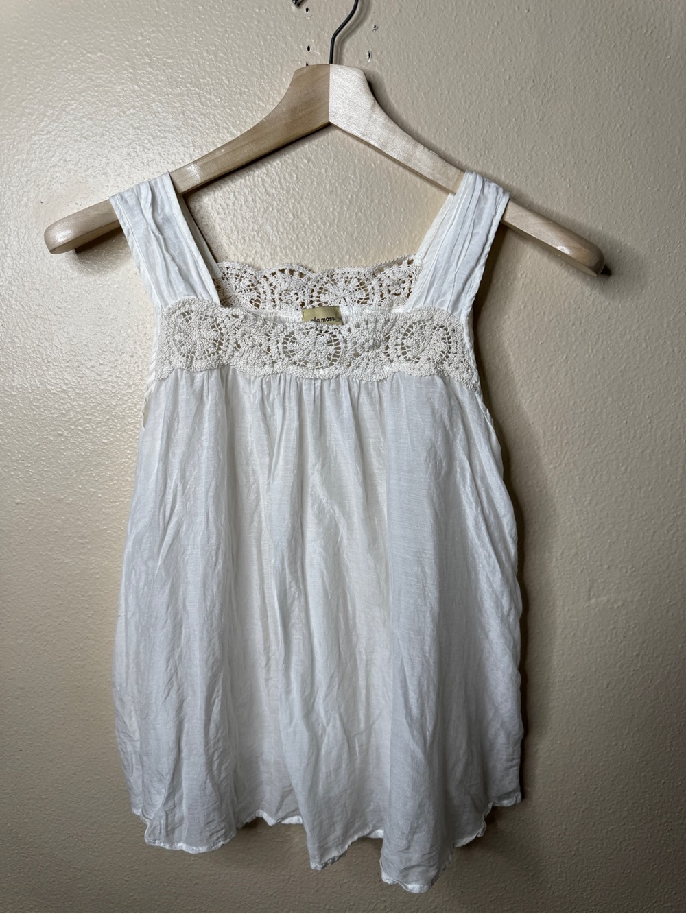 Ella Moss Womens S White Silk Cotton Lace Sleeveless Boho Babydoll Top